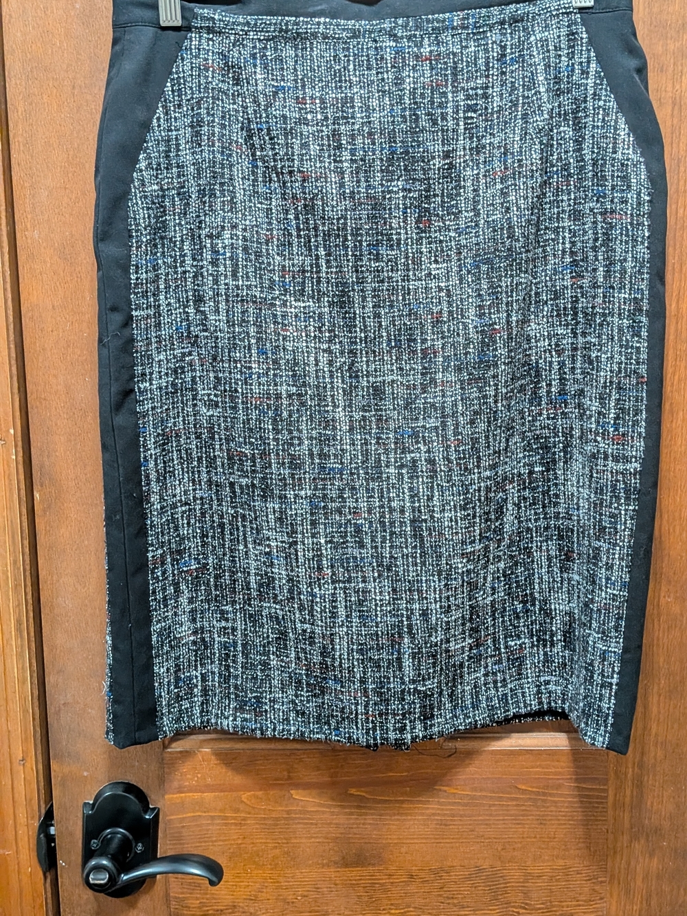 Black Tweed-Effect Pencil Skirt with Side Panels